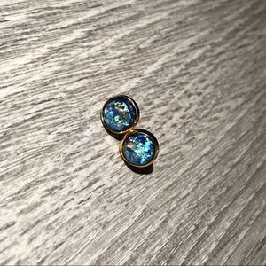 Dark Blue Gold Foil w/Gold Stud Earrings